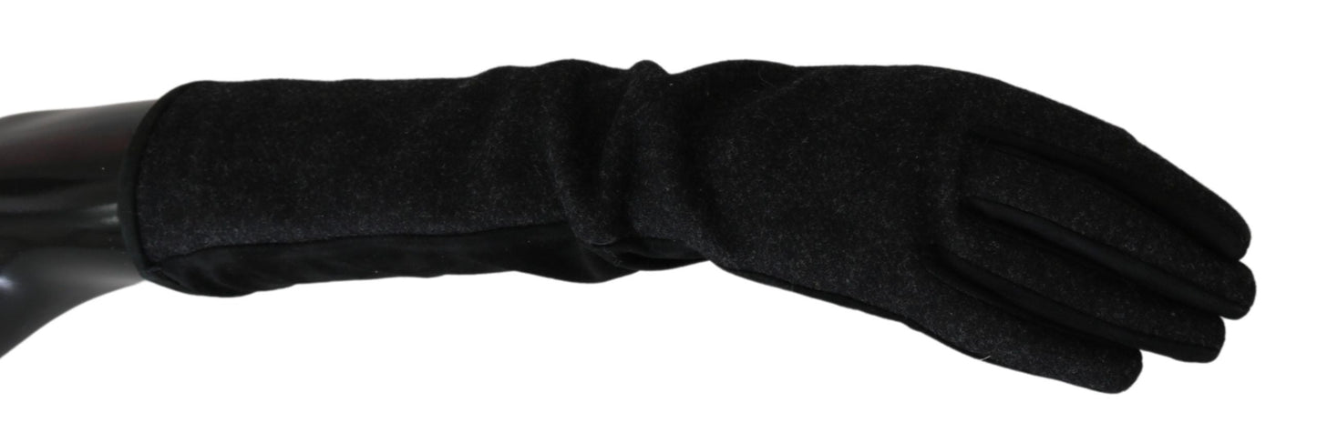 Dolce & Gabbana Black Gray Mid Arm Length Mittens Wool  Women's Gloves
