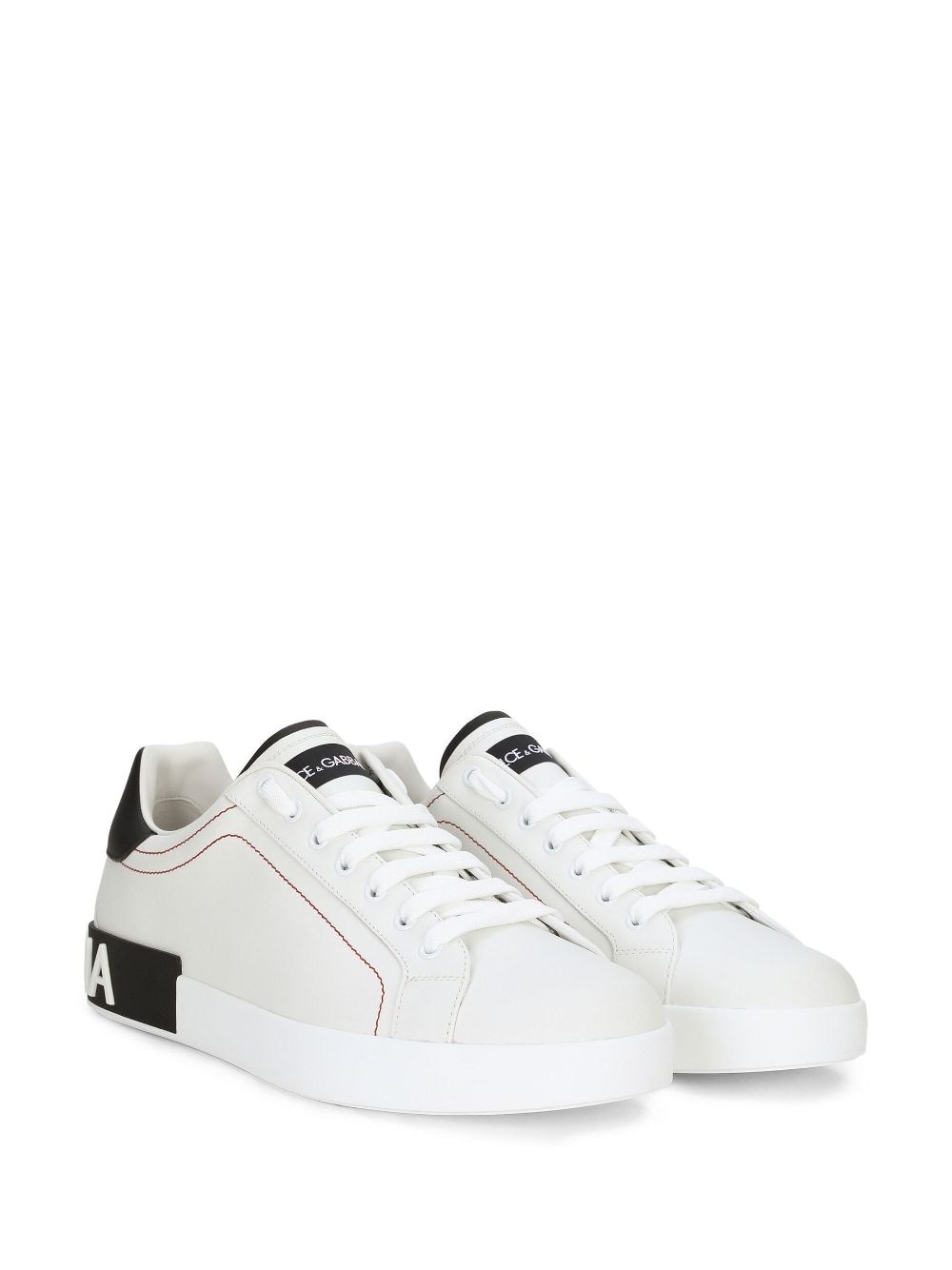 Dolce & Gabbana Men Portofino Leather Sneakers With Rubberized Logo