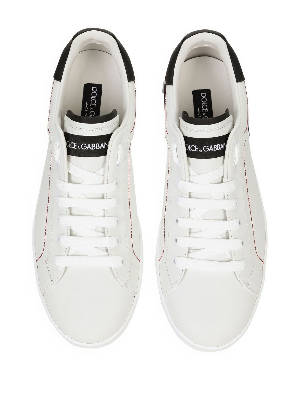 Dolce & Gabbana Men Portofino Leather Sneakers With Rubberized Logo