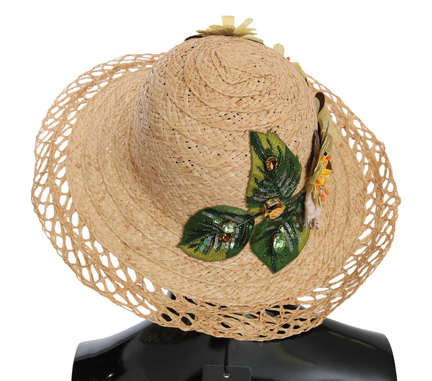 Dolce & Gabbana Beige Wide Brim Floral Bucket Capello Women's Hat