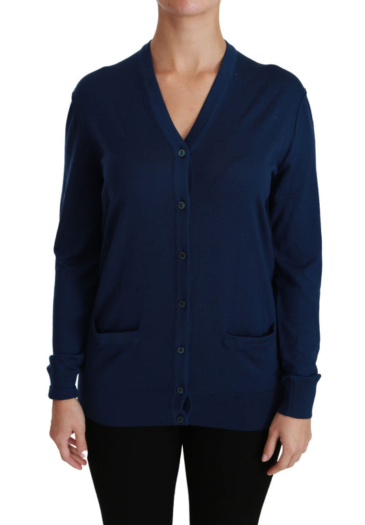 Dolce & Gabbana Blue Button Cardigan Virgin Wool Women's Sweater