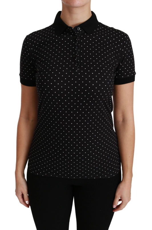 Dolce & Gabbana Black Dotted Collared Polo Shirt Cotton Women's Top