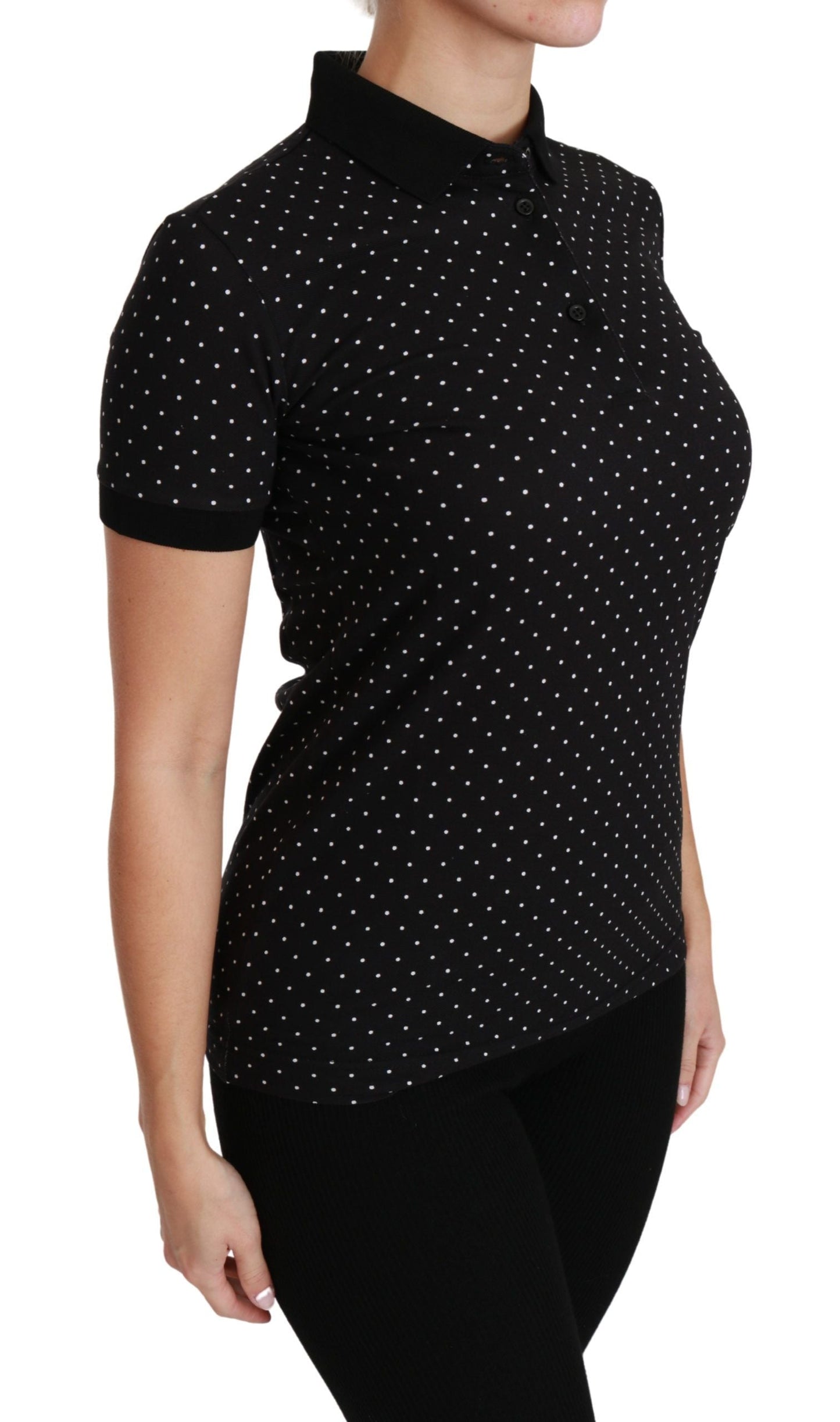 Dolce & Gabbana Black Dotted Collared Polo Shirt Cotton Women's Top