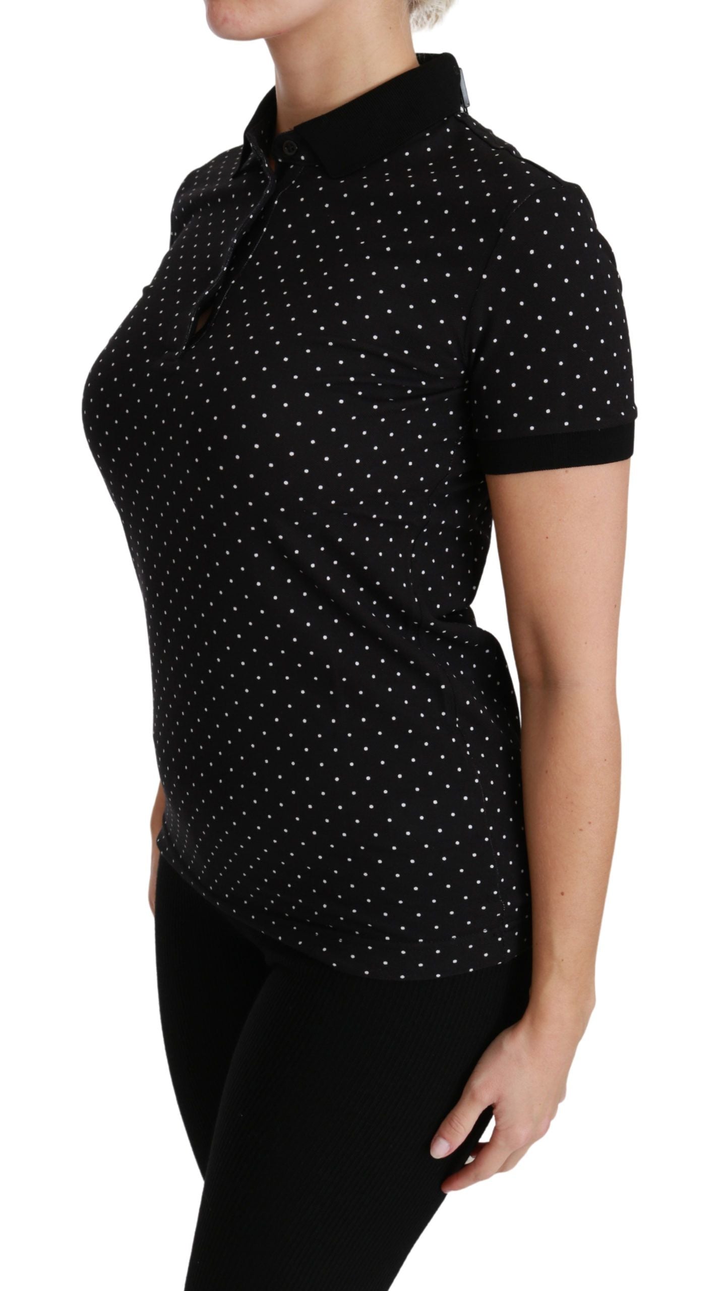 Dolce & Gabbana Black Dotted Collared Polo Shirt Cotton Women's Top