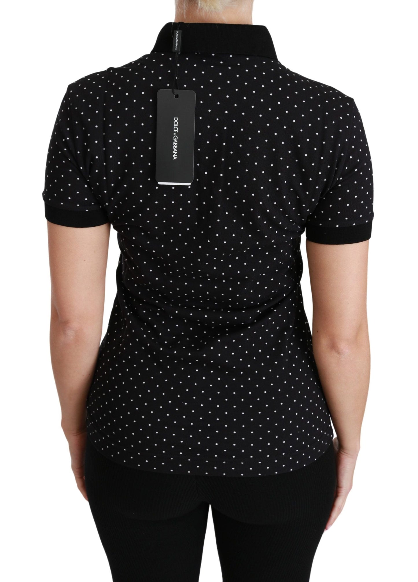 Dolce & Gabbana Black Dotted Collared Polo Shirt Cotton Women's Top
