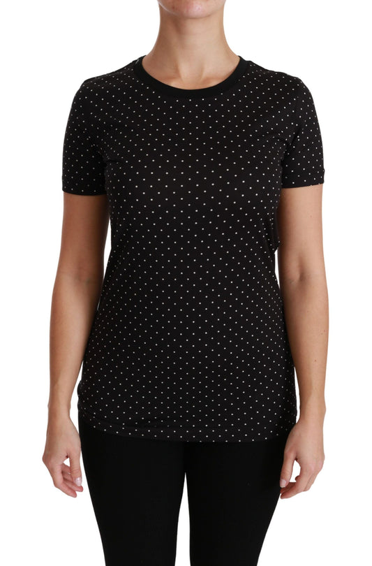 Dolce & Gabbana Black Dotted Crewneck Cotton Top Women's T-shirt