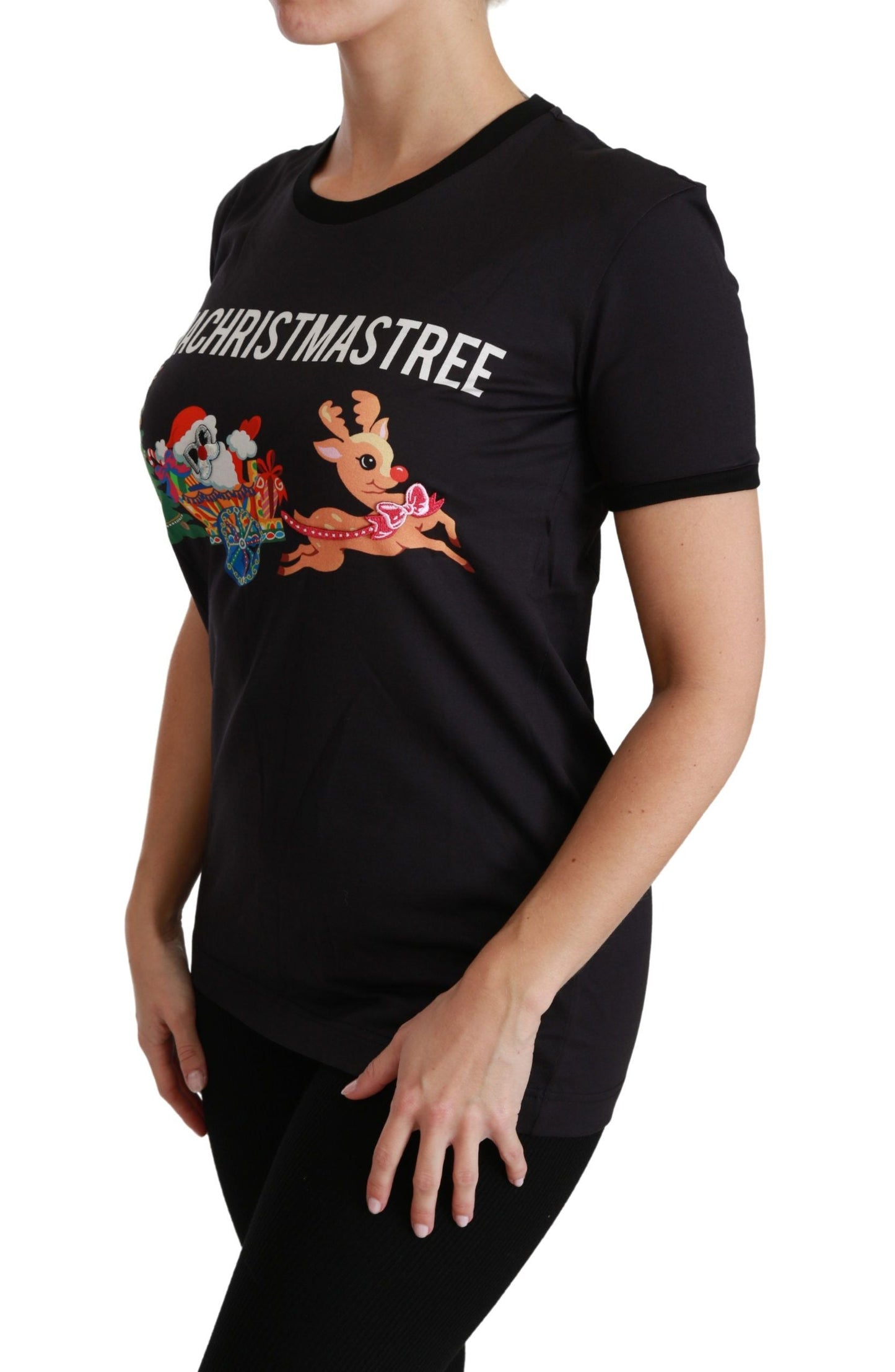 Dolce & Gabbana Black #ImAChristmasTree Crewneck Top Women's T-shirt