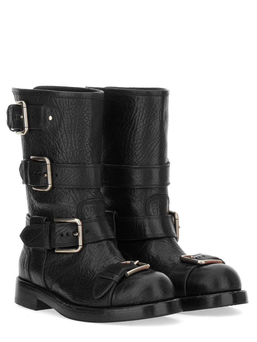Dolce & Gabbana Women Leather Boot With Buckles