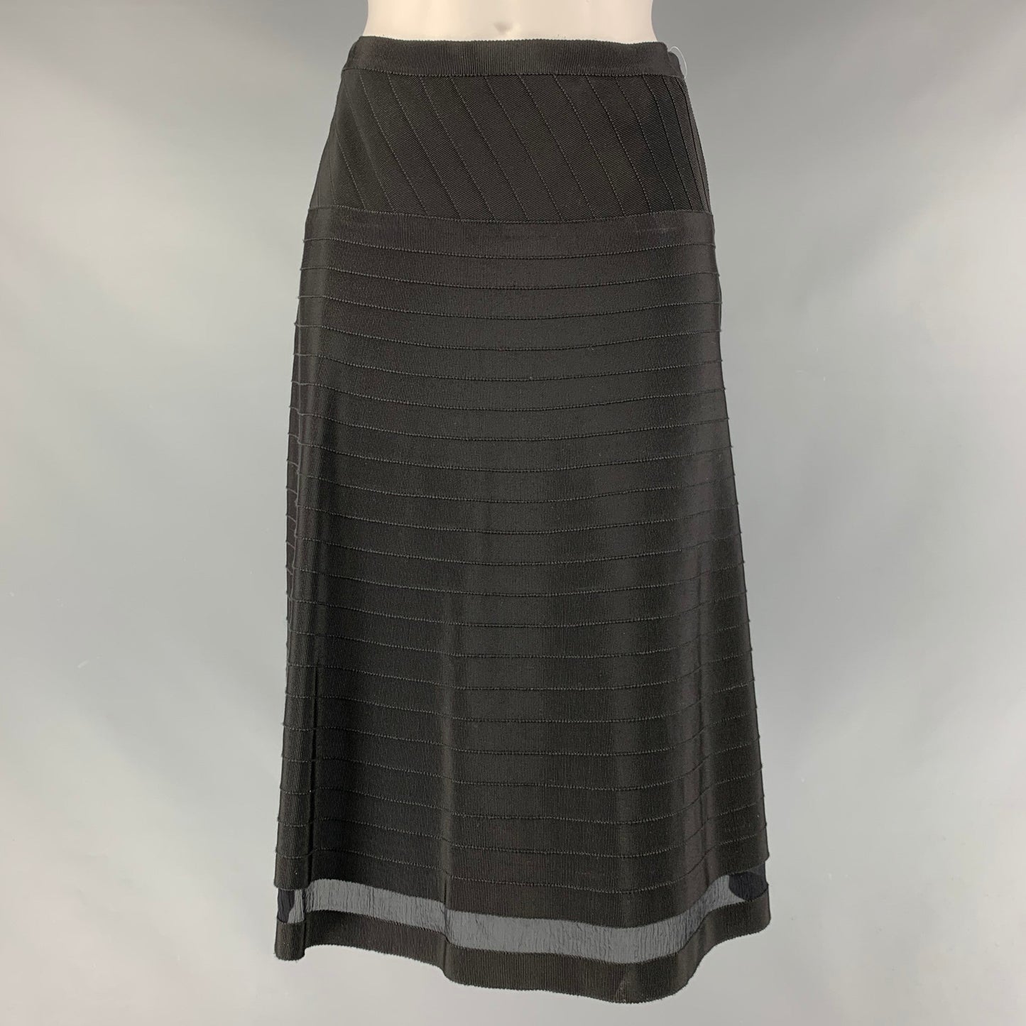 PRADA Size 2 Black Viscose &  Cotton Textured A-Line Skirt