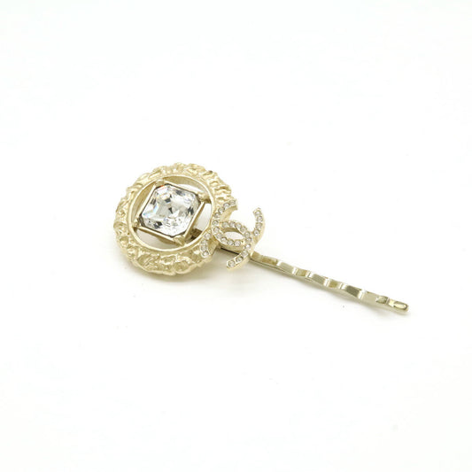 Chanel CC Mark Hairpin Rhinestone Gold