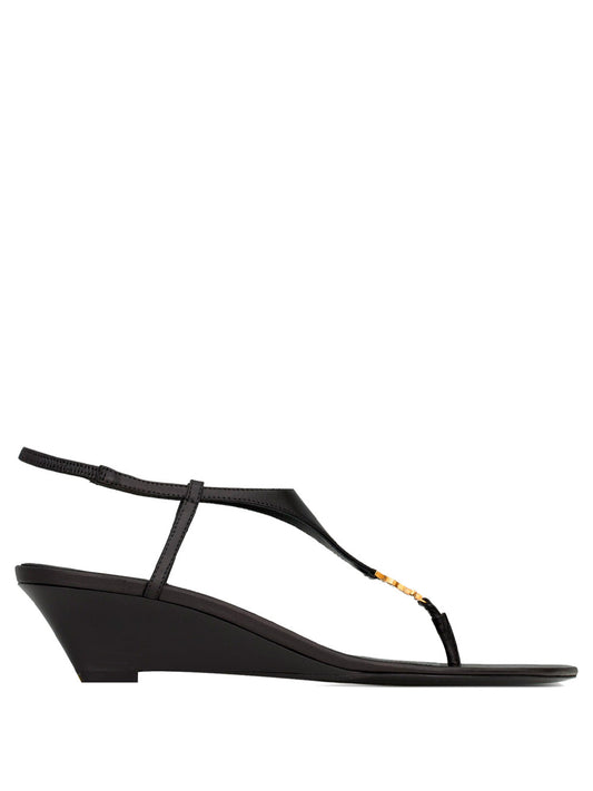 Saint Laurent Women Cassandra Smooth Leather Wedge Sandals