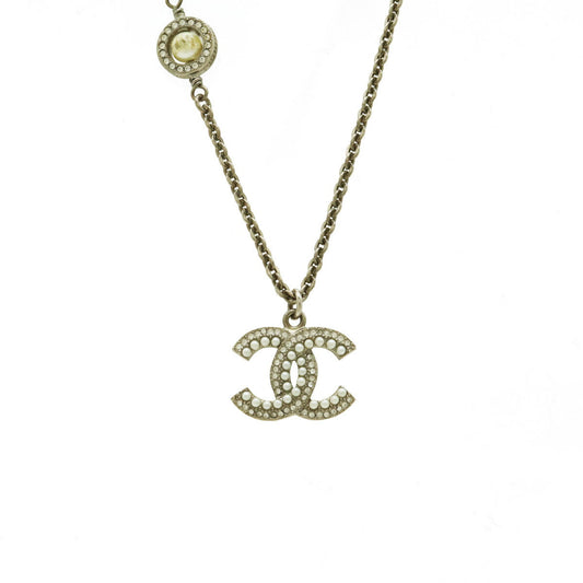 Chanel Coco Mark Necklace Pendant with Faux Pearl Rhinestone Metal