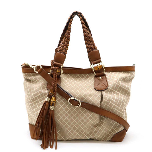 Gucci Diamante Bamboo 2way Tote Bag 282340 Rose Beige/Brown Canvas/Leather