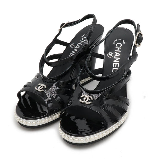 Chanel Patent Leather Strap Sandals with Faux Pearls