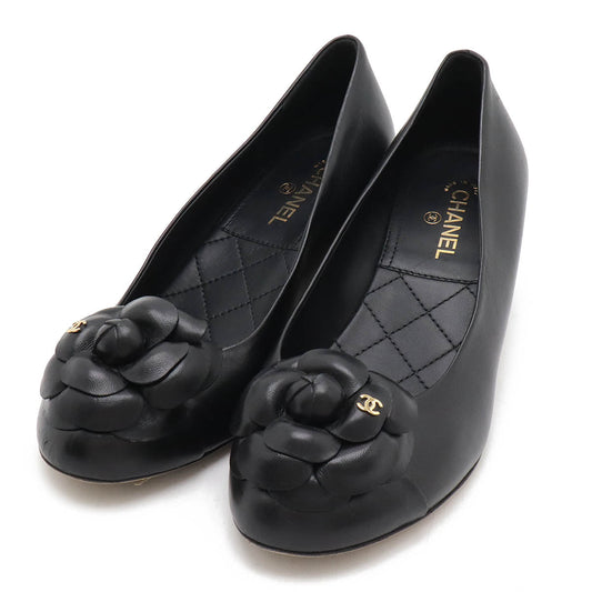 Chanel Camellia Coco Mark Leather Pumps Black