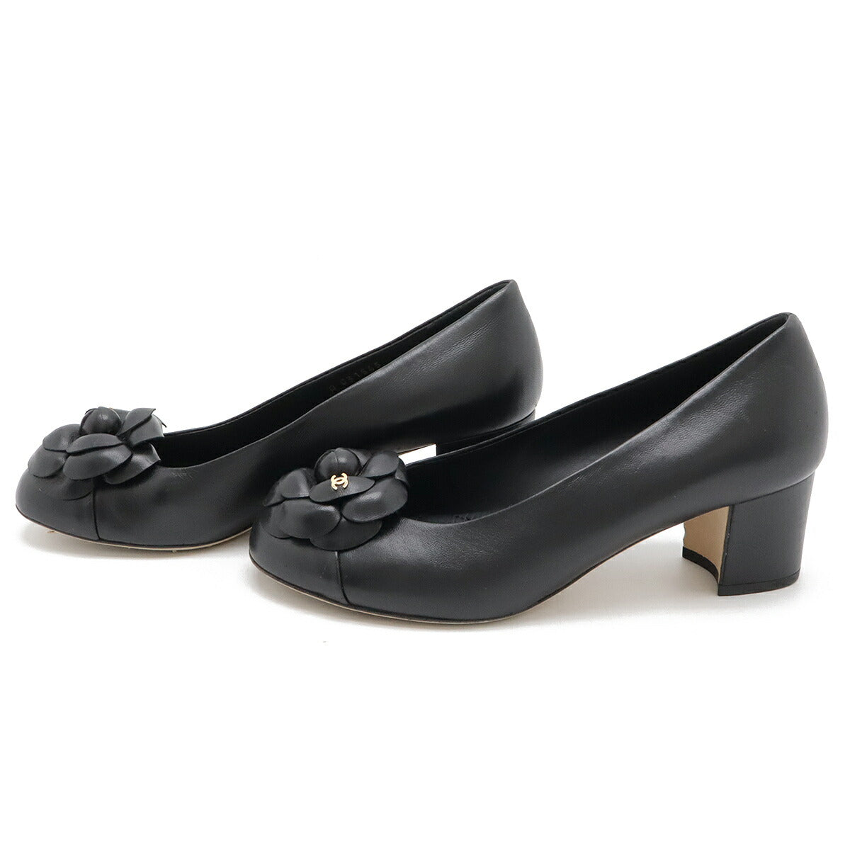 Chanel Camellia Coco Mark Leather Pumps Black