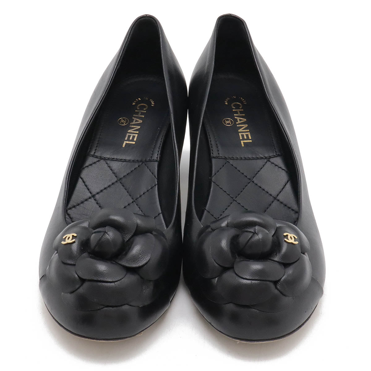Chanel Camellia Coco Mark Leather Pumps Black