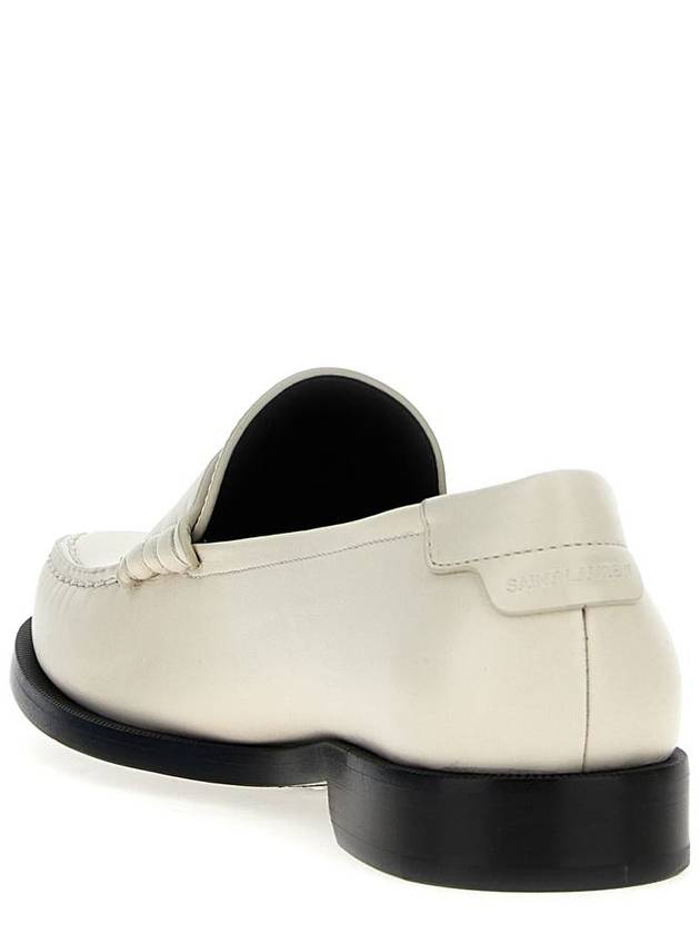 Saint Laurent Men's Monogram Penny Smooth Leather Loafers White