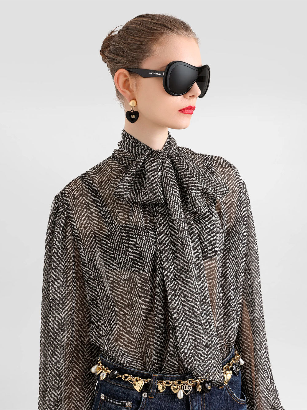 Dolce & Gabbana Women Chevron-Print Silk Chiffon Shirt