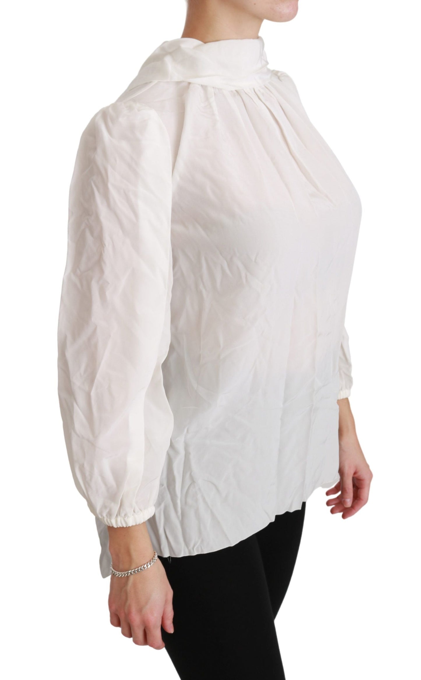 Dolce & Gabbana White Turtle Neck Blouse Shirt Silk Women's Top