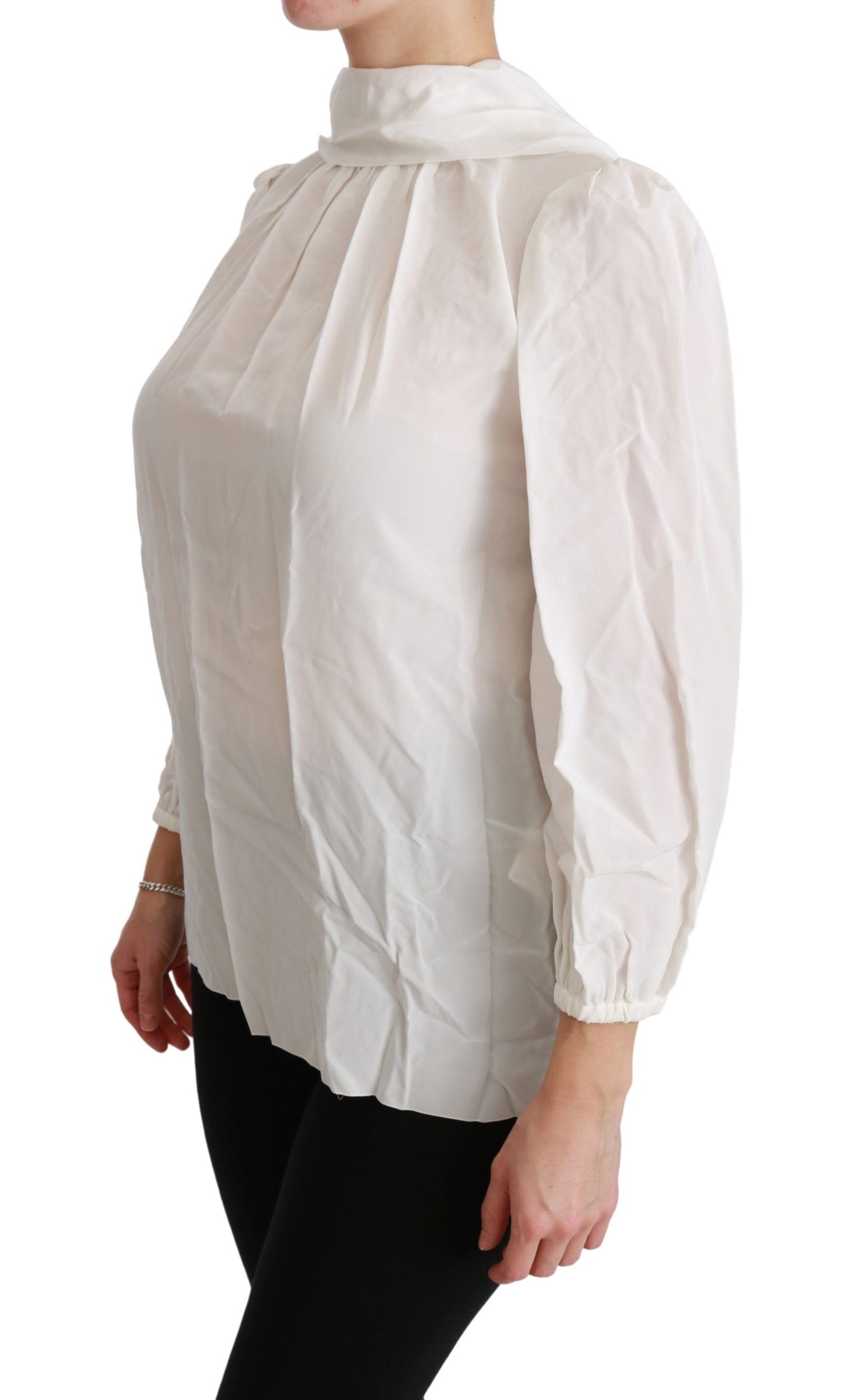 Dolce & Gabbana White Turtle Neck Blouse Shirt Silk Women's Top
