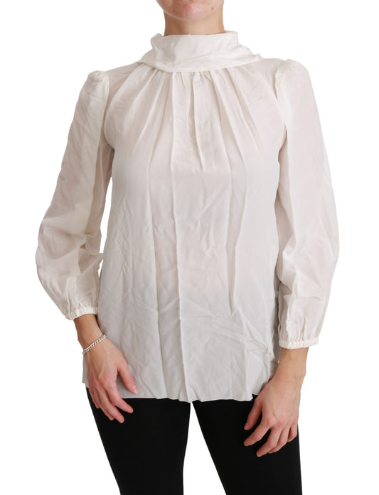 Dolce & Gabbana White Turtle Neck Blouse Shirt Silk Women's Top