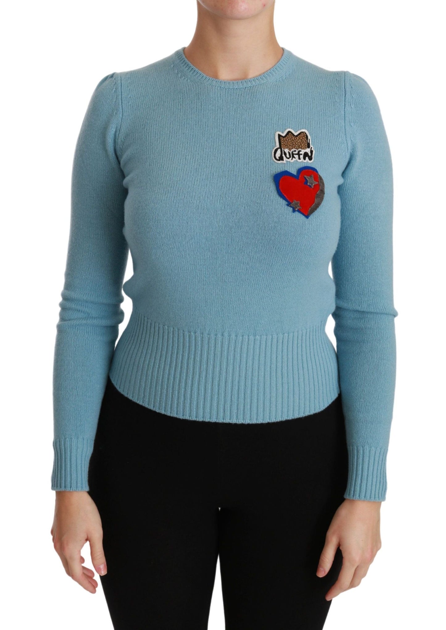 Dolce & Gabbana Blue Wool Queen Heart Pullover Women's Sweater