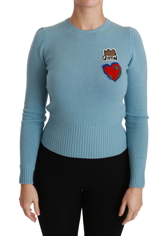 Dolce & Gabbana Blue Wool Queen Heart Pullover Women's Sweater