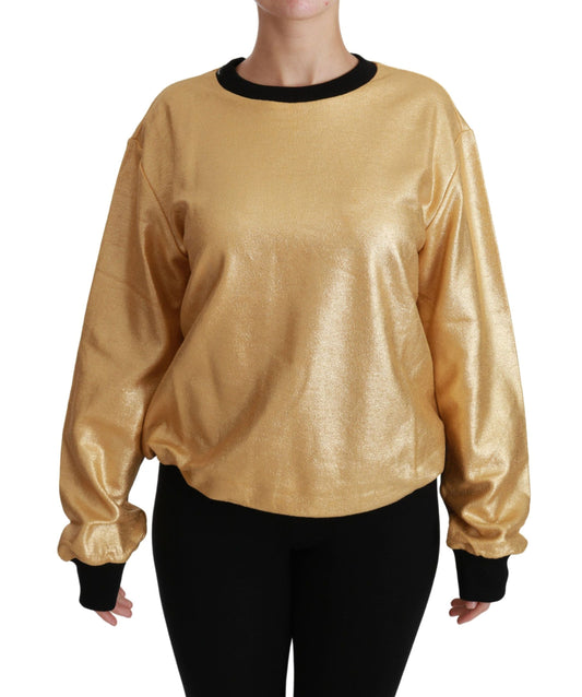 Dolce & Gabbana Gold Cotton Crewneck Pullover Women's Sweater