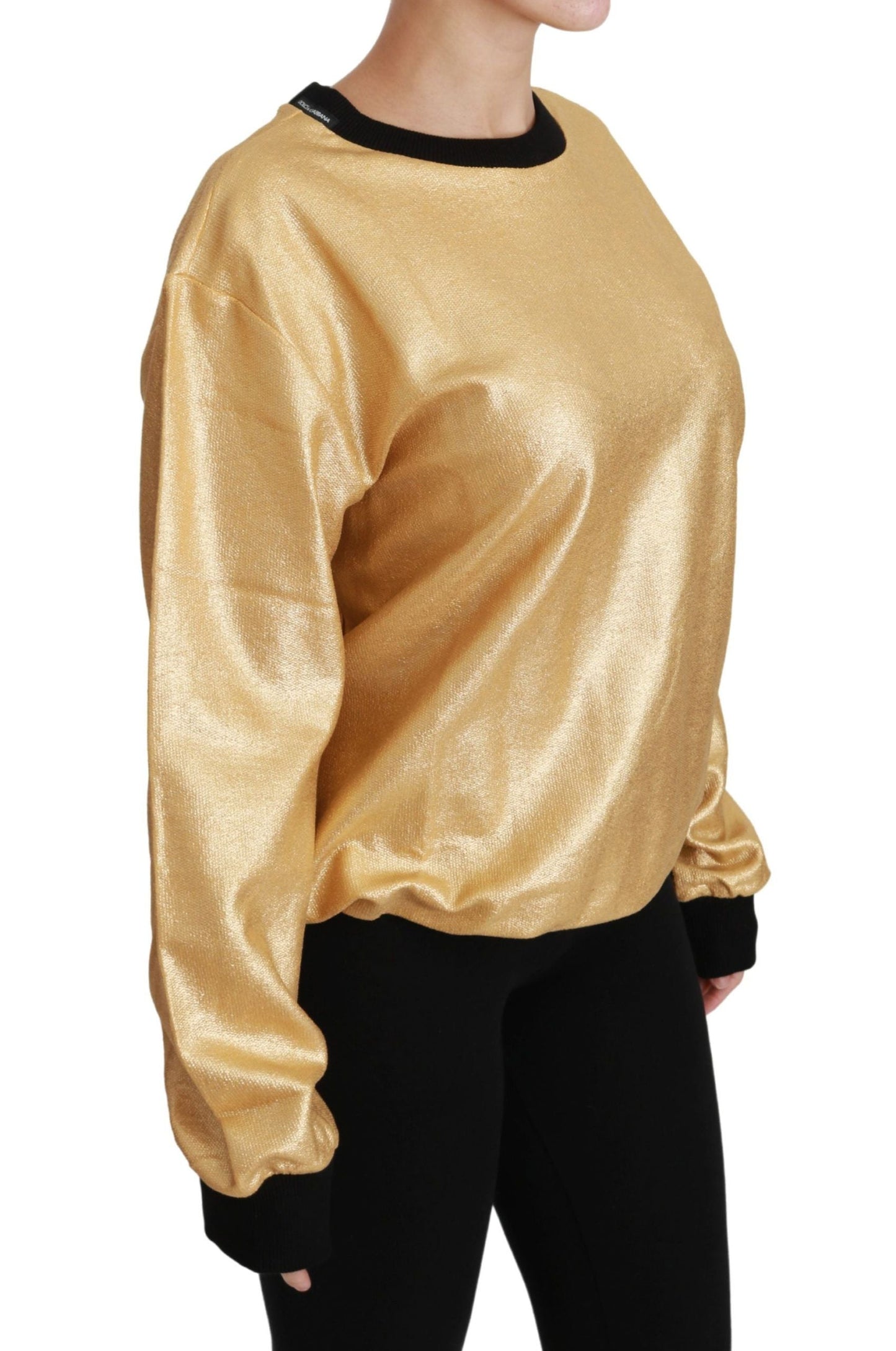 Dolce & Gabbana Gold Cotton Crewneck Pullover Women's Sweater