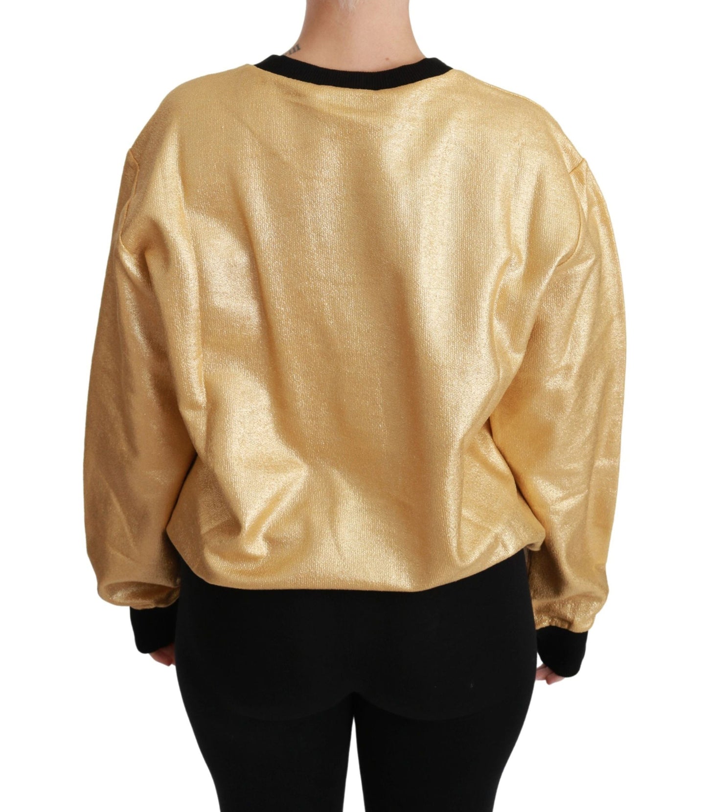 Dolce & Gabbana Gold Cotton Crewneck Pullover Women's Sweater