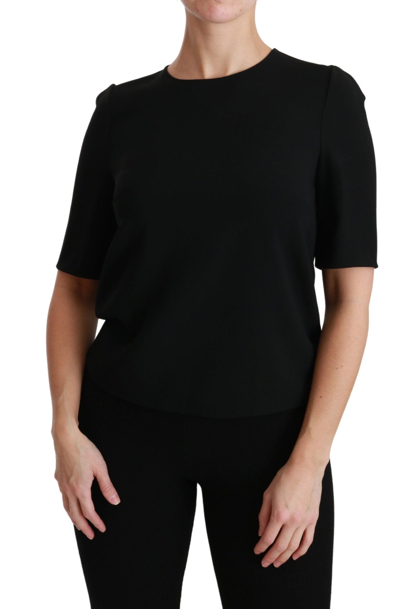 Dolce & Gabbana Black Short Sleeve Casual Top Stretch Women's Blouse