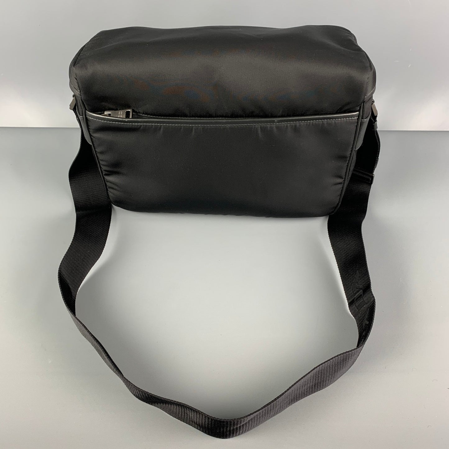 PRADA Black Nylon Leather Trim Cross Body Bag