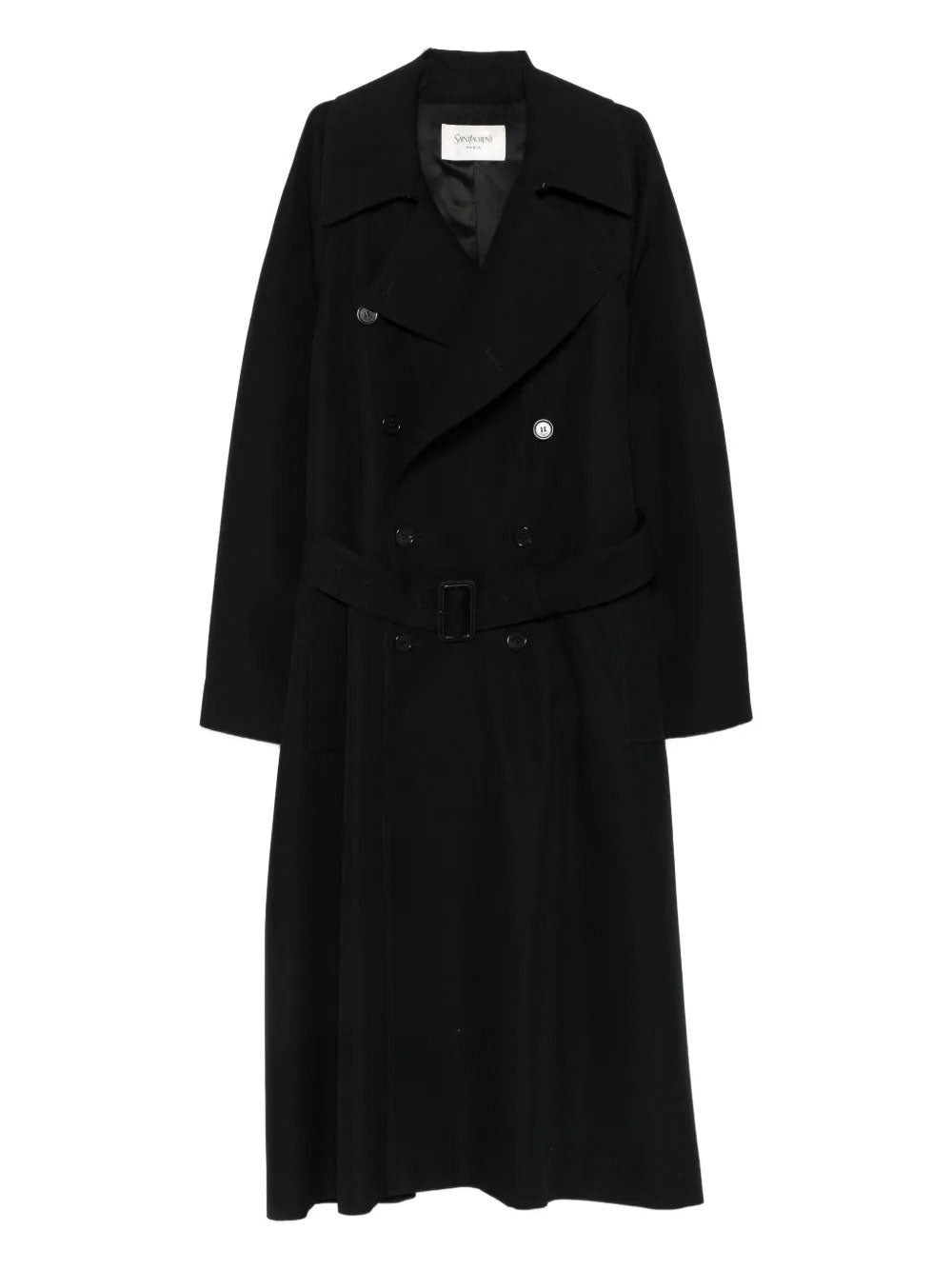 Saint Laurent Men Double-Breasted Long Coat In Grain De Poudre