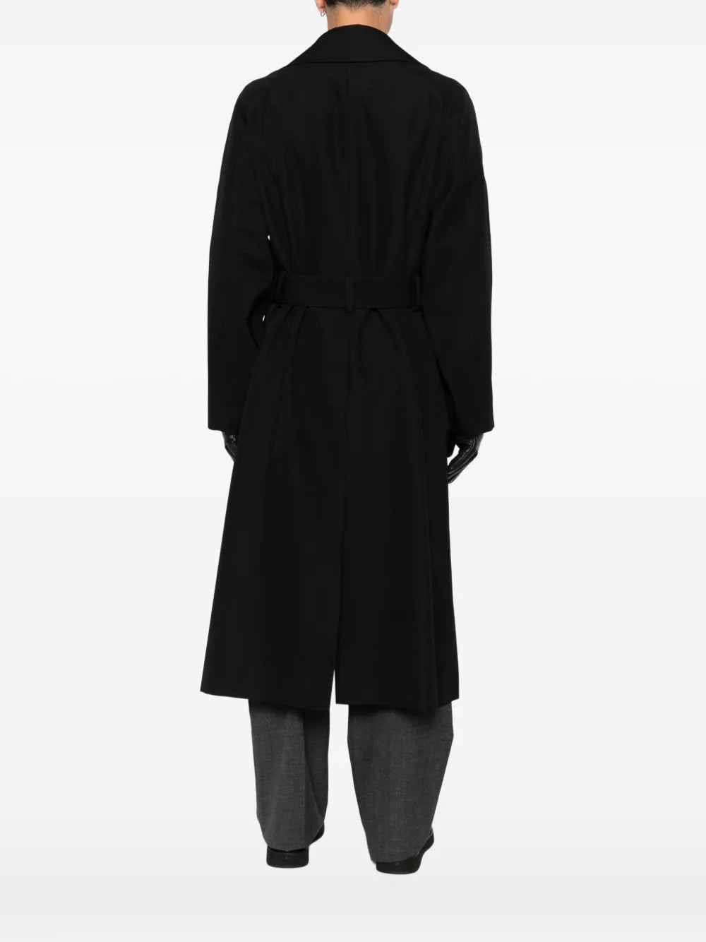 Saint Laurent Men Double-Breasted Long Coat In Grain De Poudre