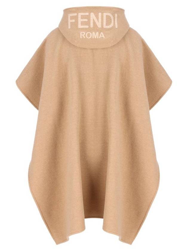 Fendi Roma Wool Poncho Beige