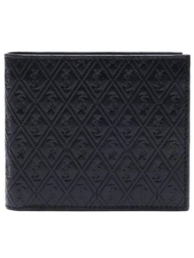 Saint Laurent Monogram All-Over East West Embossed Leather Half Wallet Black