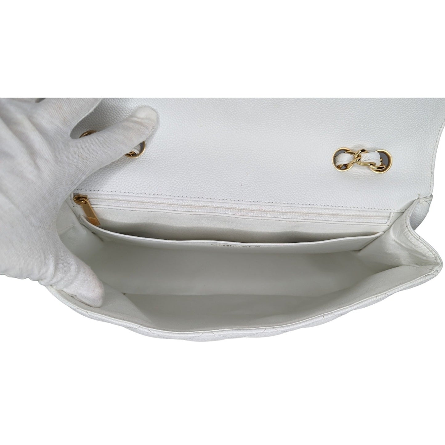 Chanel bag Vintage Classic Quilted Caviar Single White Jumbo Flap