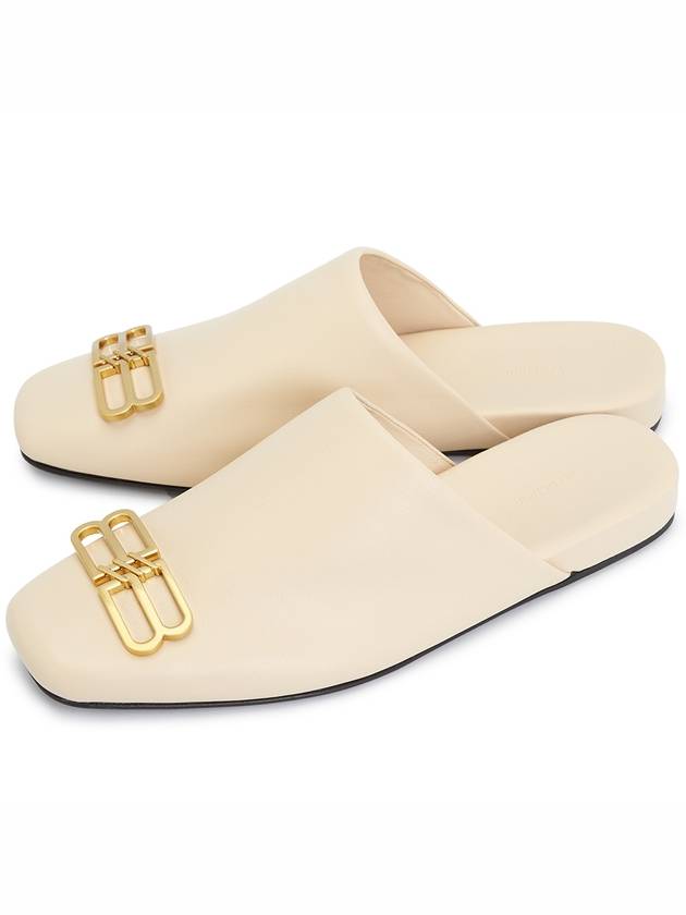 Balenciaga WoMen's BB Logo Leather Cozy Slippers Sand