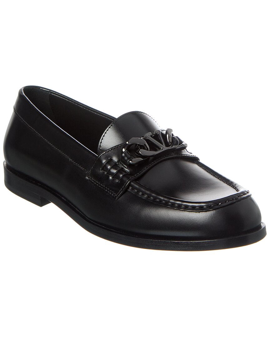 Valentino Vlogo Chain Leather Loafer Black