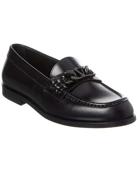 Valentino Vlogo Chain Leather Loafer Black