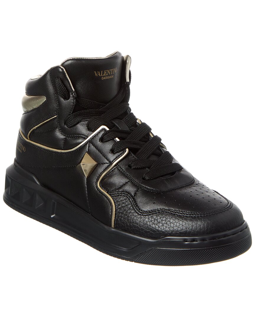 Valentino Roman Stud Leather High-Top Sneaker Black