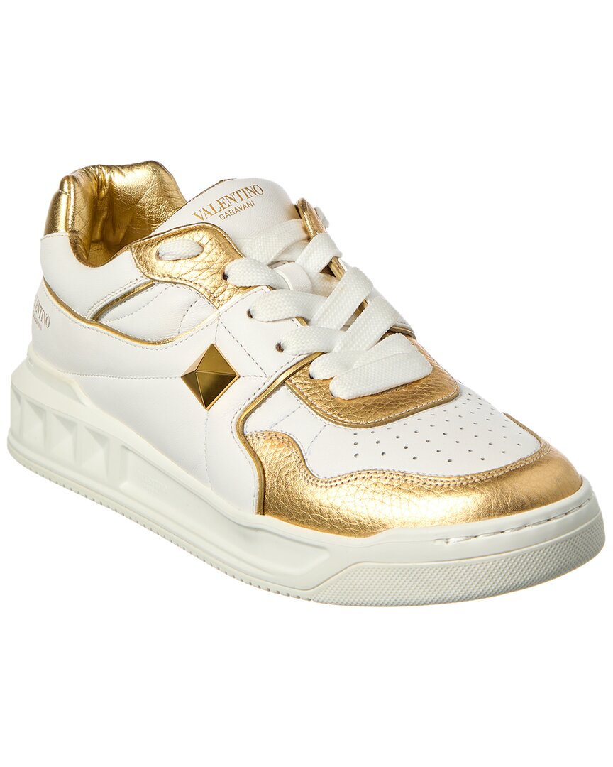 Valentino Roman Stud Leather Sneaker Gold
