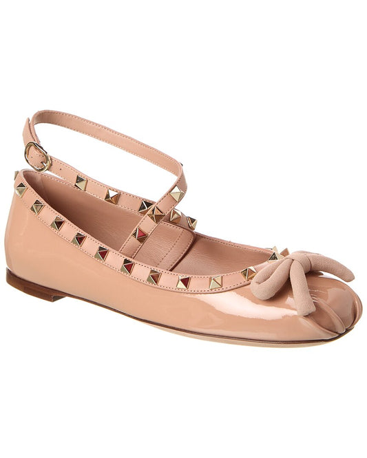 Valentino Rockstud Patent Ballerina Flat Pink