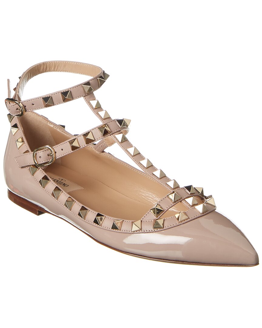 Valentino Rockstud Caged Patent Flat Pink