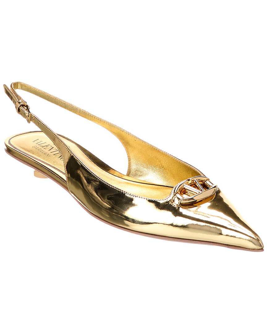 Valentino Vlogo Signature Leather Slingback Flat Gold