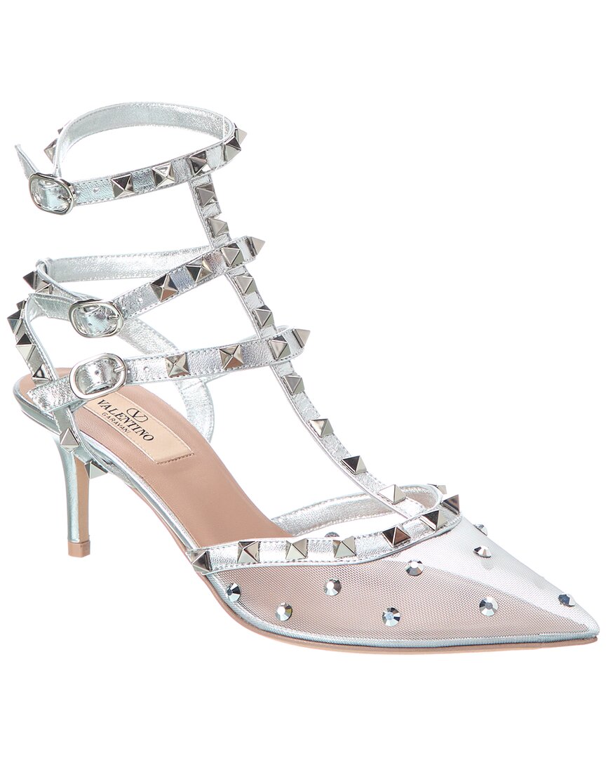 Valentino Rockstud Caged 65 Mesh & Leather Pump Multi