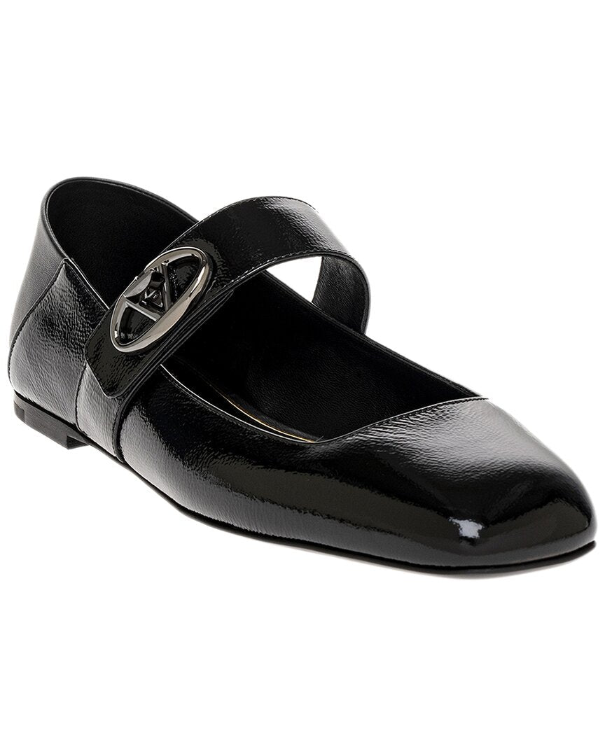 Valentino Vlogo Mary Jane Leather Ballerina Flat Black