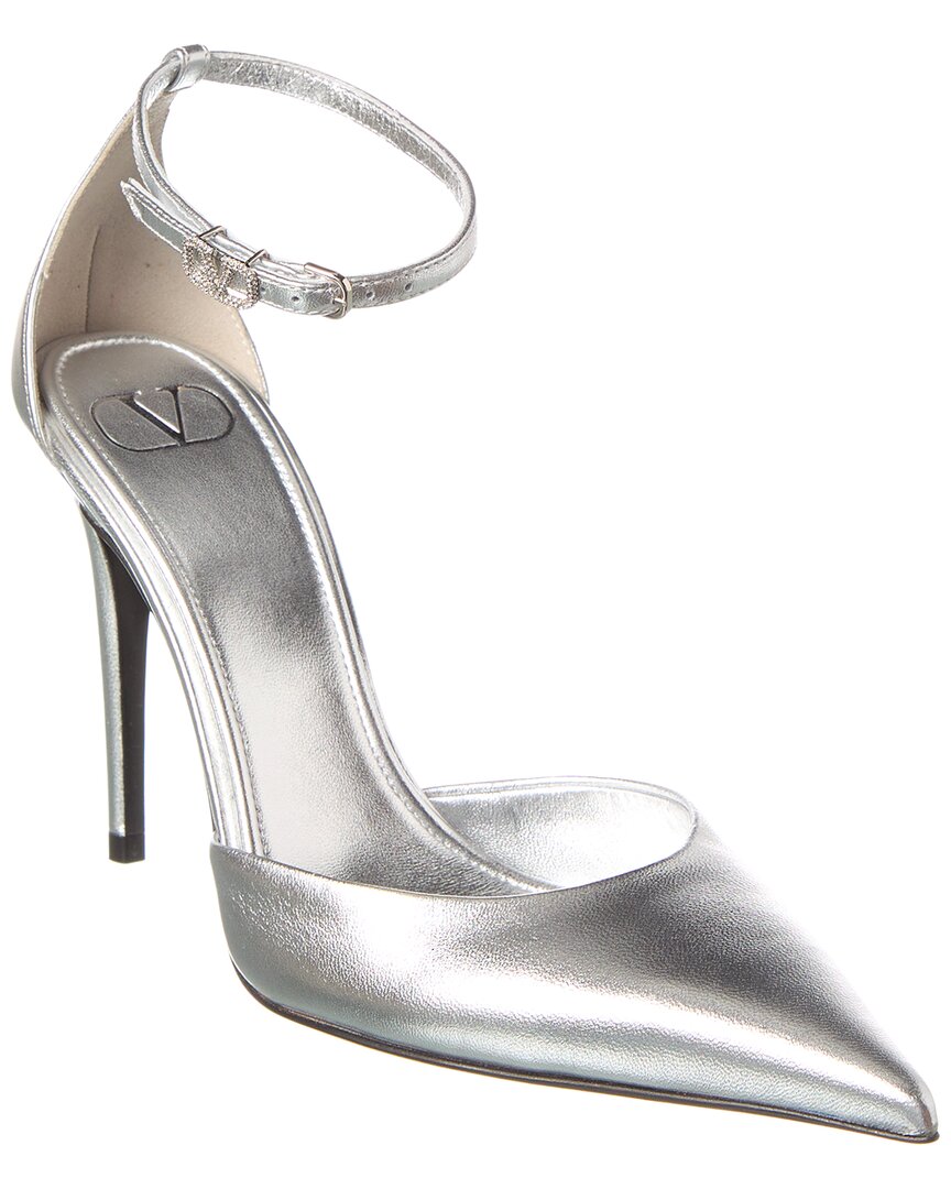 Valentino Vlogo 100 Ankle Strap Leather Pump Silver