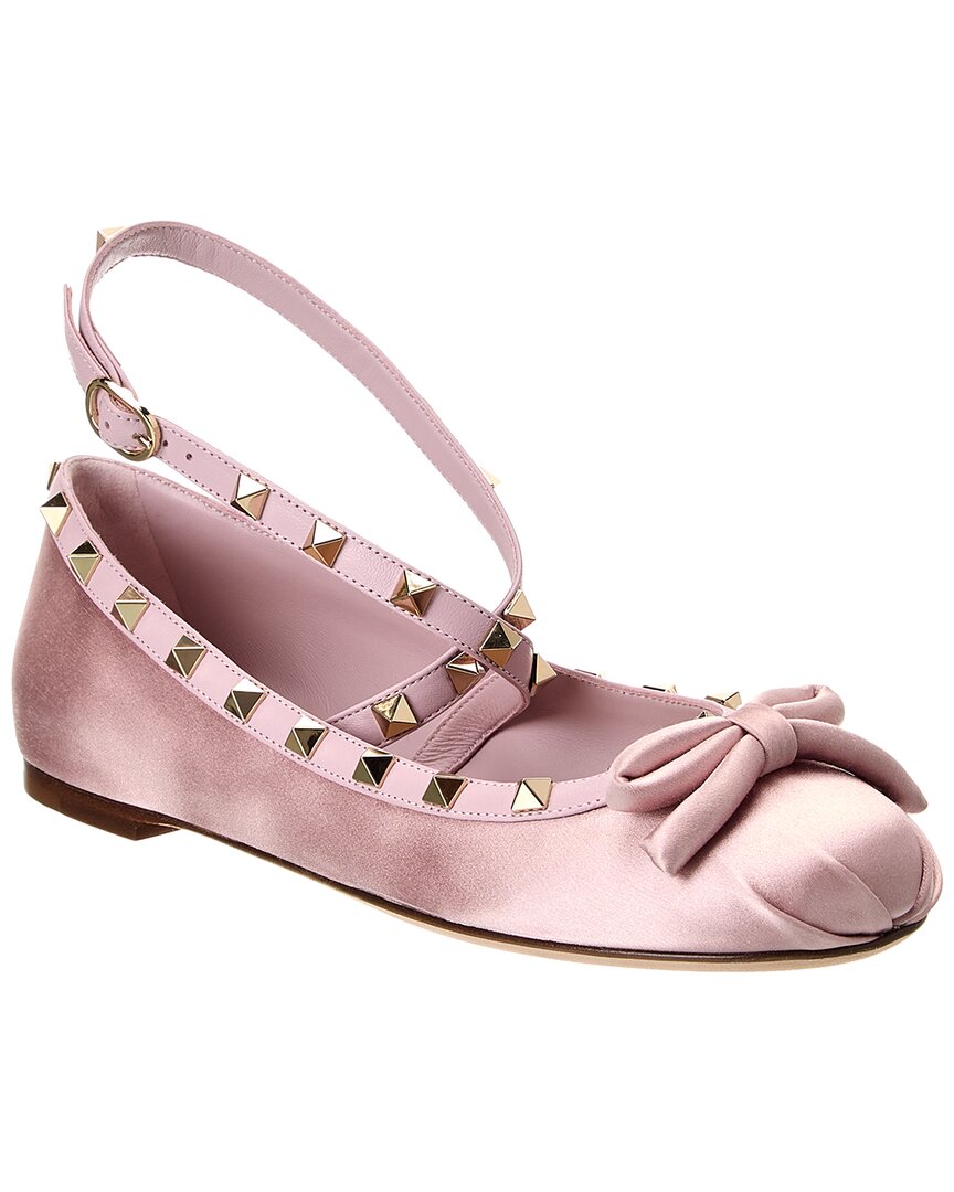 Valentino Rockstud Satin & Leather Flat Pink